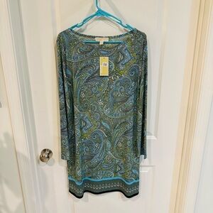 MICHAEL MICHAEL KORS Stunning Blue and Green Paisley Long Sleeve Dress NWT